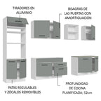 Cocina Integral 310 x 52 cm 9 Puertas 2 Cajones Con Mueble para Horno Blanco/Gris Agata Madesa
