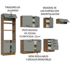 Cocina Integral 330 x 52 cm 9 Puertas 3 Cajones Con Mueble para Horno Marrón/Gris Agata Madesa
