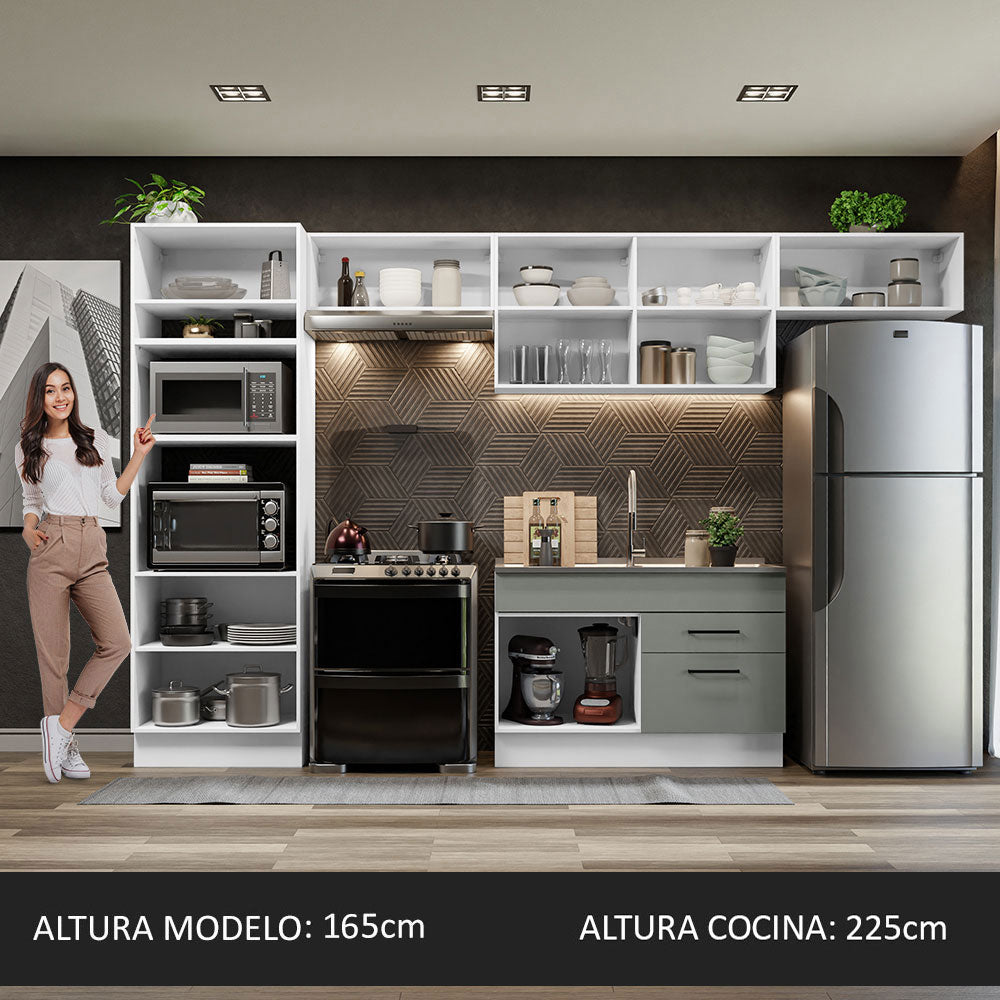 Cocina Integral 350cm Blanco/Gris Agata 01