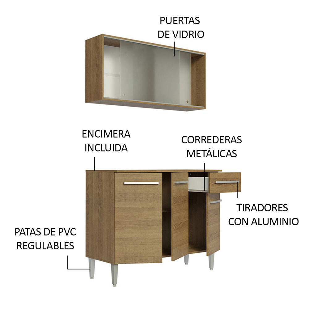 Cocina Compacta 105cm Con Gabinete Superior Marrón Emilly 01