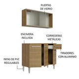 Cocina Compacta 105cm Con Gabinete Superior Marrón Emilly 01