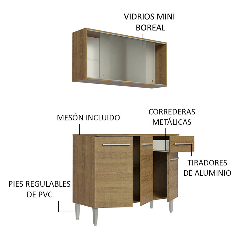 Cocina Compacta 105cm Con Gabinete Superior Marrón Emilly 01