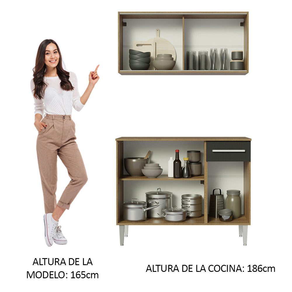 Cocina Compacta 105cm Con Gabinete Superior Marrón/Negro Emilly 01