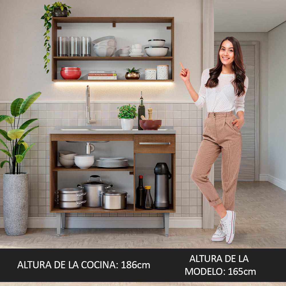 Cocina Compacta 105 cm Con Fregadero Marrón Emilly Madesa