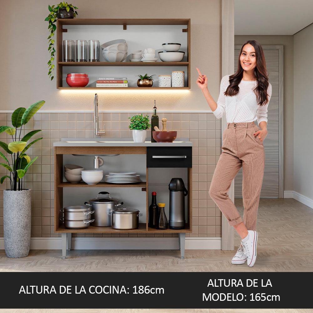 Cocina Compacta 105 cm Con Fregadero Marrón/Negro Emilly Madesa