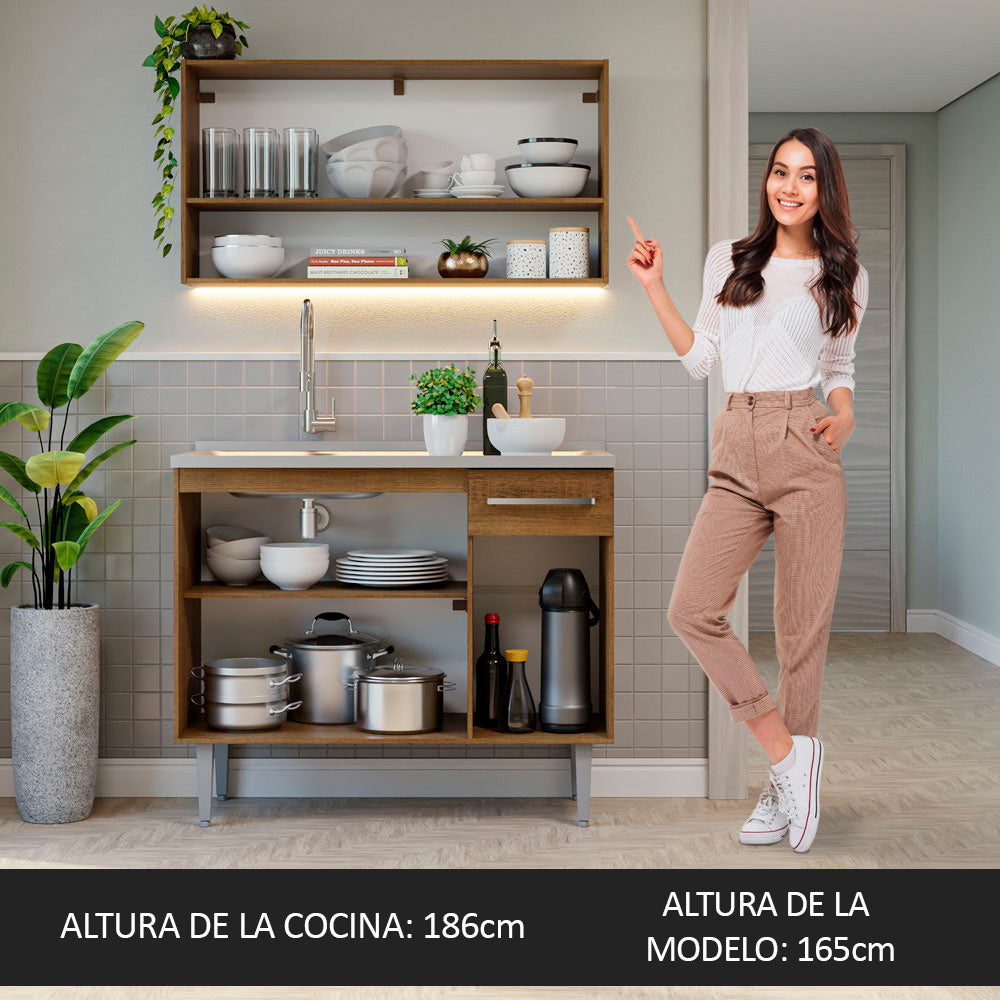 Cocina Integral 105cm con Tarja Marrón/Gris Emilly 04