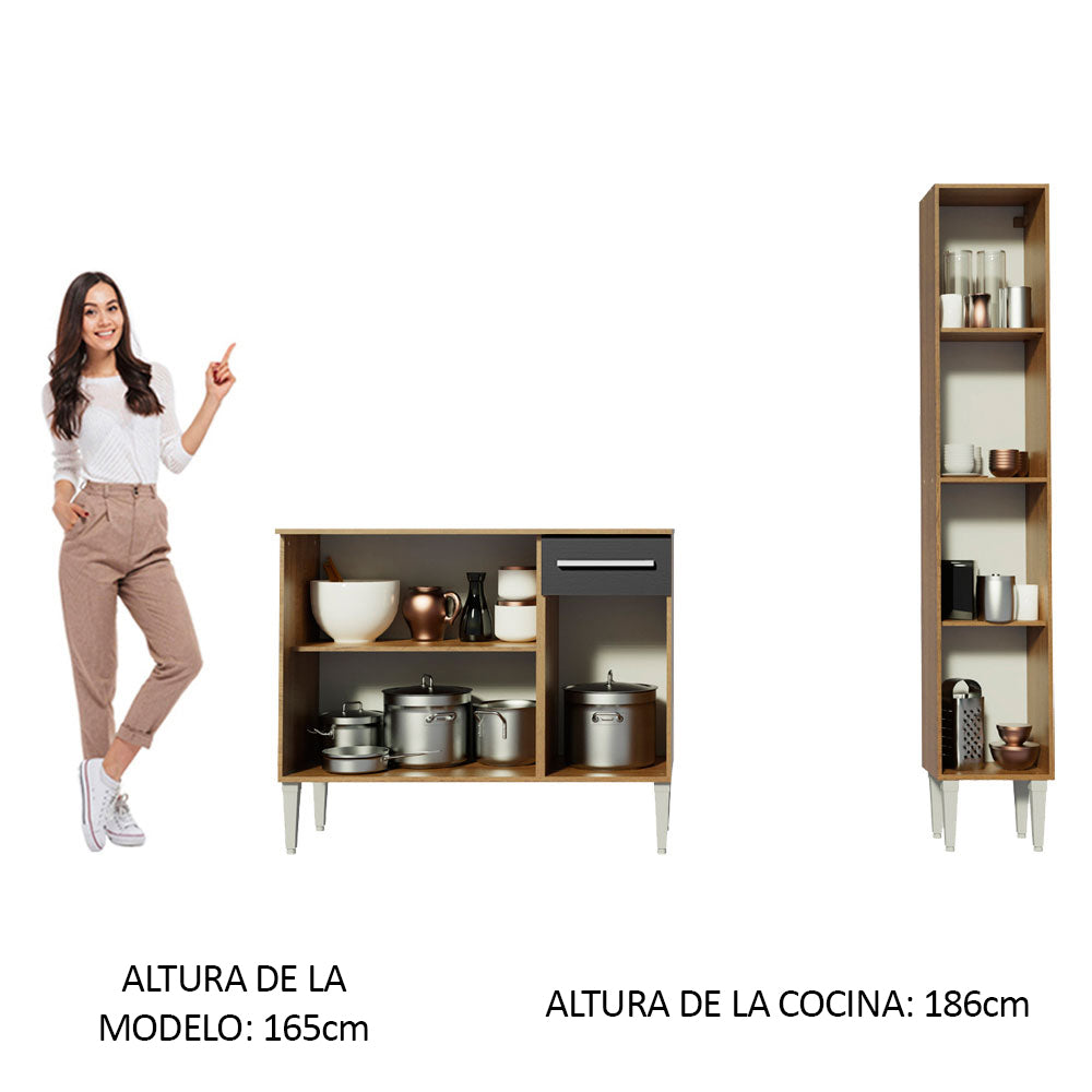 Cocina Compacta 137cm Marrón/Negro Emilly Silver 01