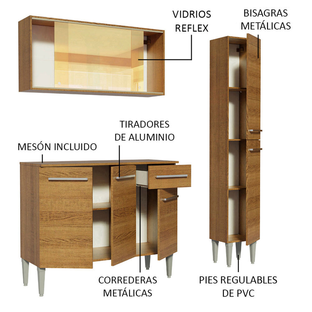 Cocina Compacta 137cm Marrón Emilly Gold 03