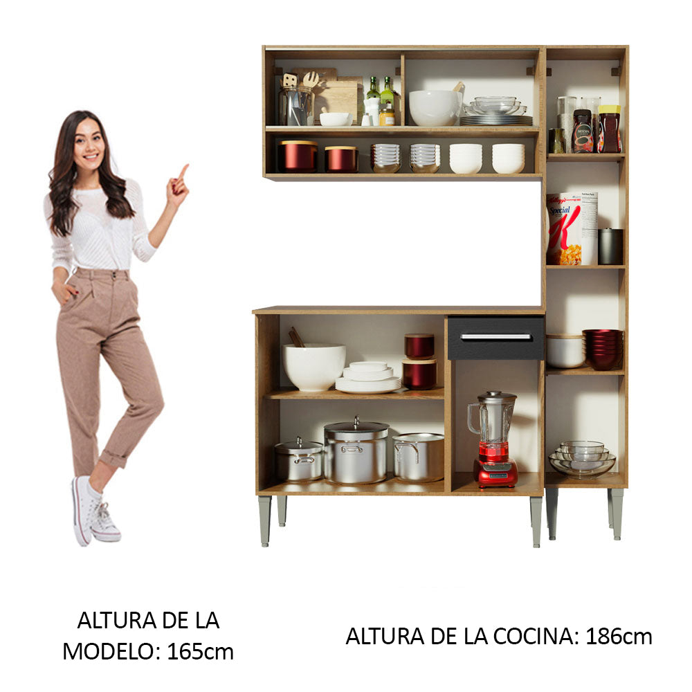 Cocina Compacta 137 cm Marrón/Negro Emilly Madesa