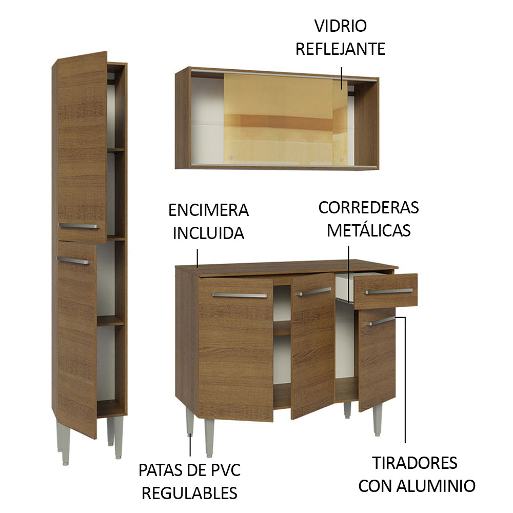 Cocina Compacta 137cm sin Fregadero Marrón Emilly 06