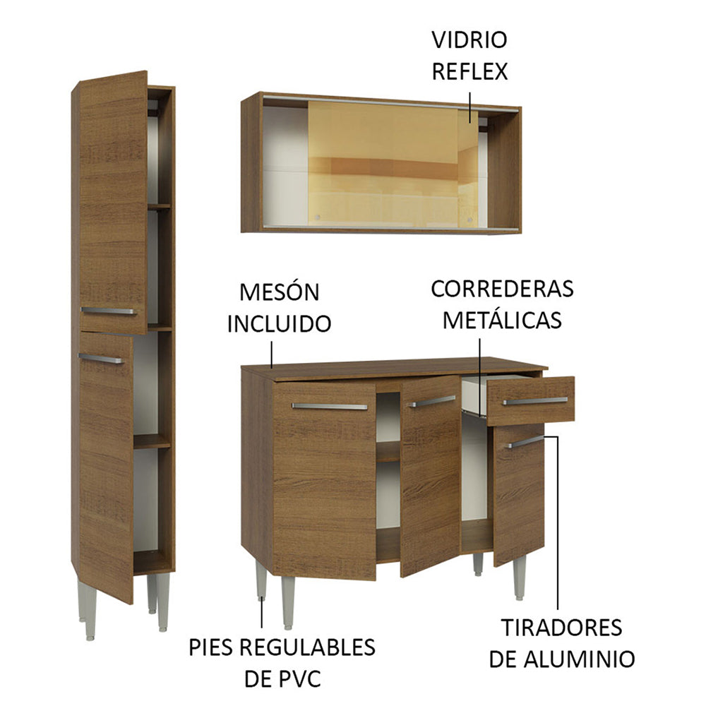Cocina Compacta 137cm sin Fregadero Marrón Emilly 06