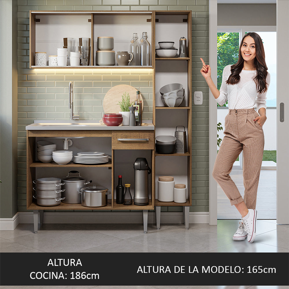 Cocina Compacta 137cm con Fregadero Marrón Emilly 07