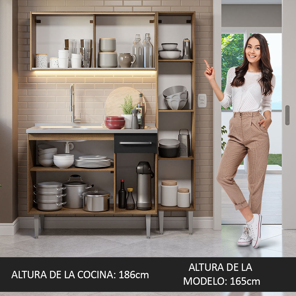 Cocina Compacta 137 cm Con Fregadero Marrón/Negro Emilly Madesa