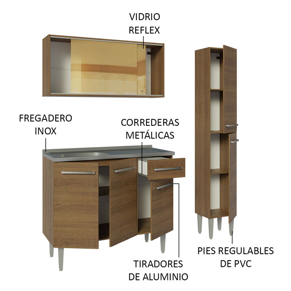 Cocina Compacta 137cm con Fregadero Marrón Emilly 08