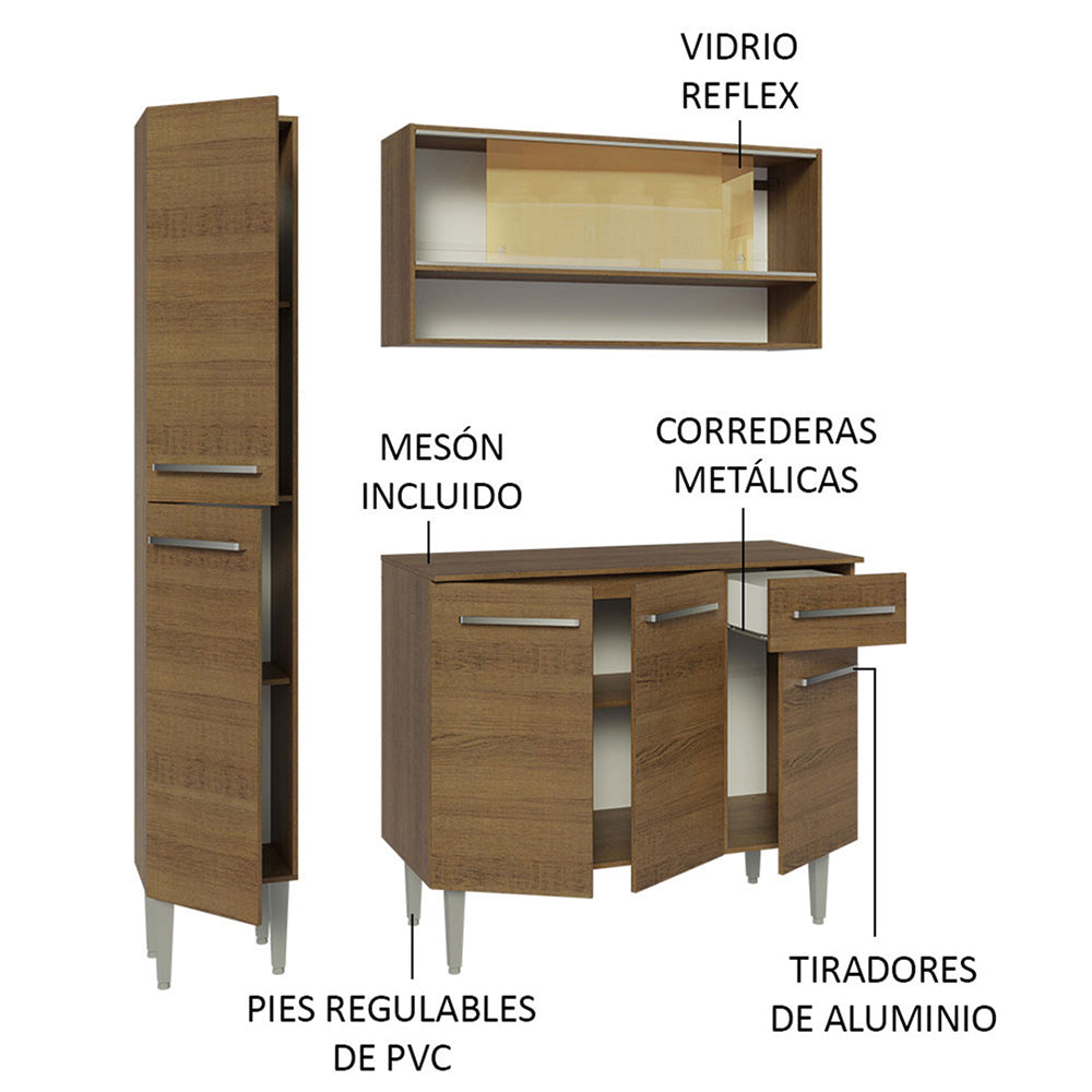 Cocina Compacta 137cm sin Fregadero Marrón Emilly 09