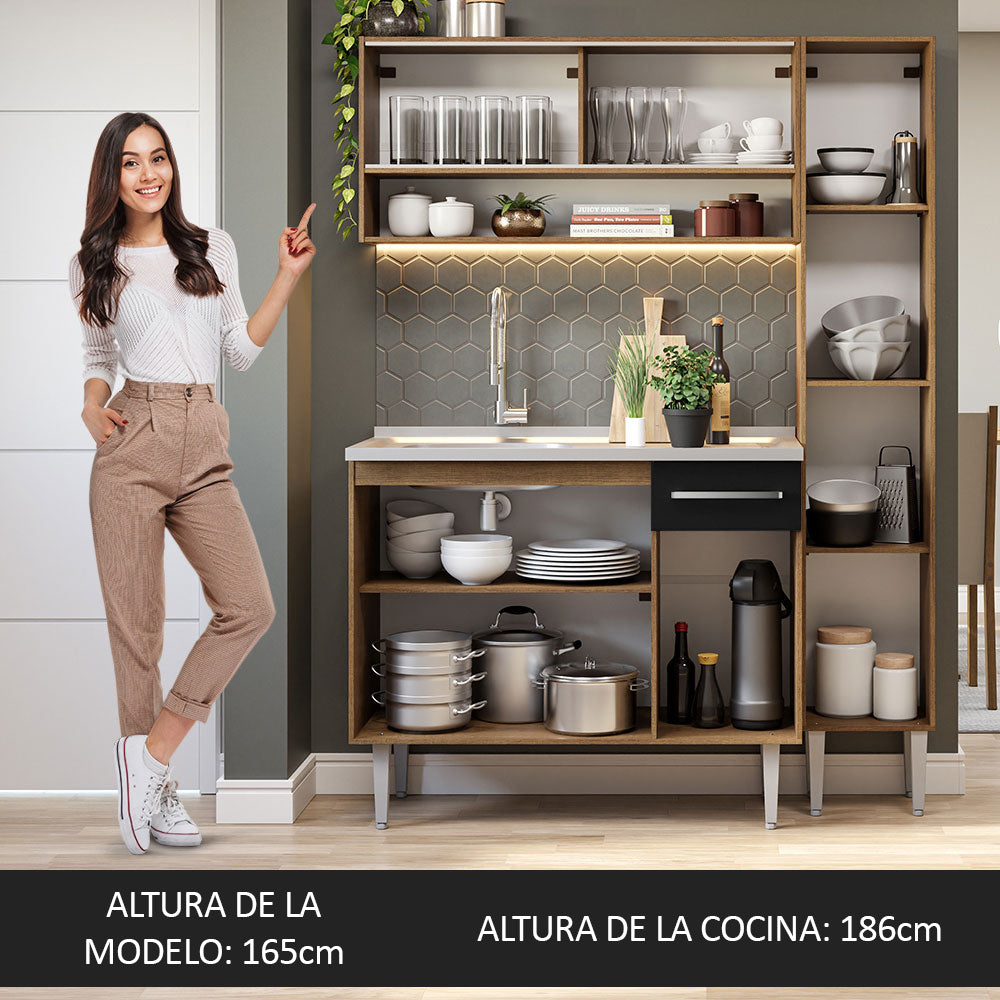 Cocina Compacta 137cm con Fregadero Marrón/Negro Emilly 10