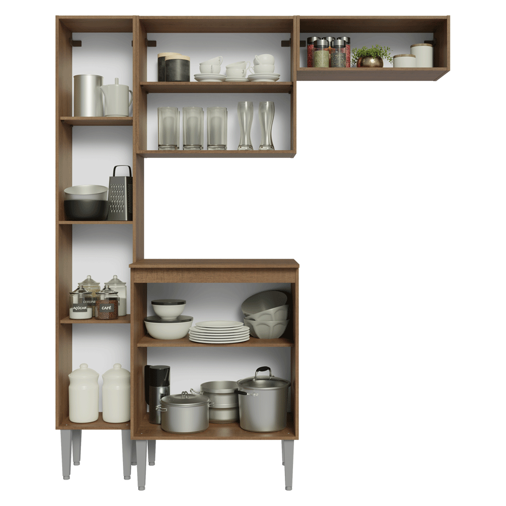 Cocina Compacta 156 cm Emilly Marrón/Negro 01