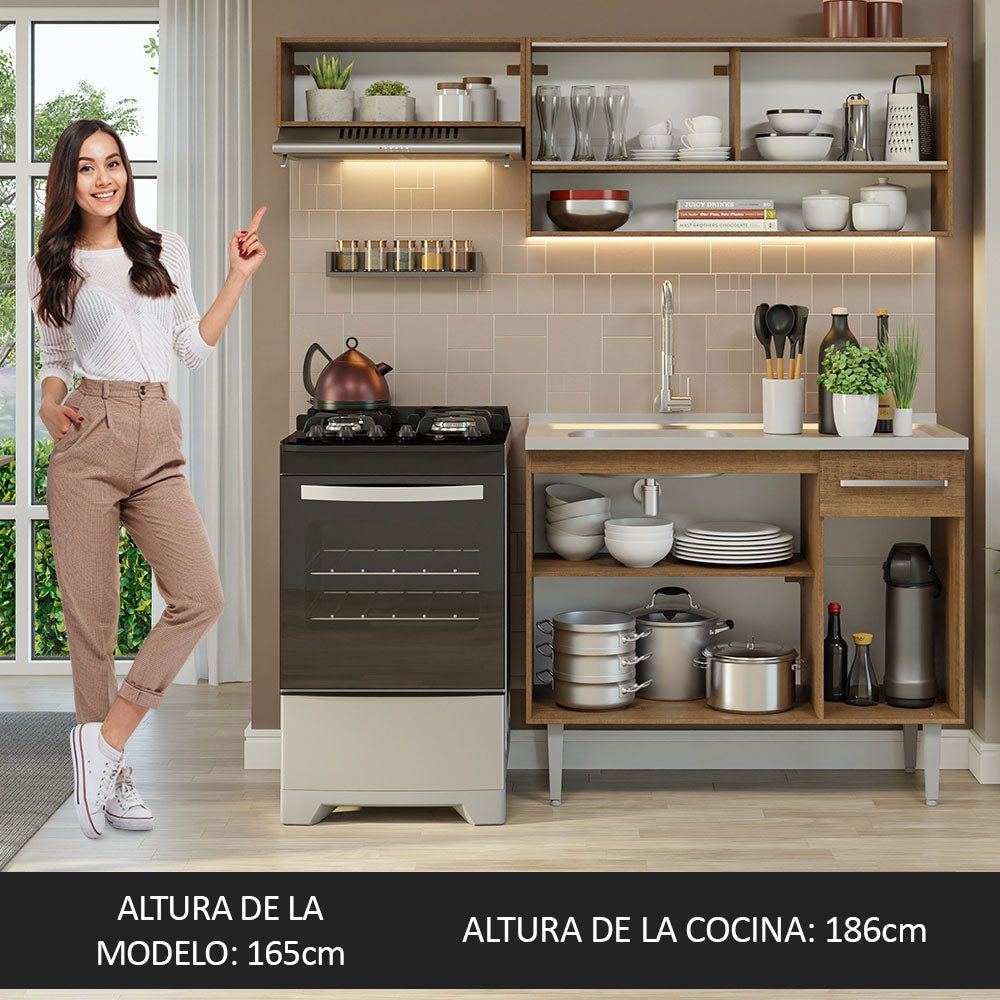 Cocina Compacta 165cm con Fregadero Marrón Emilly 01
