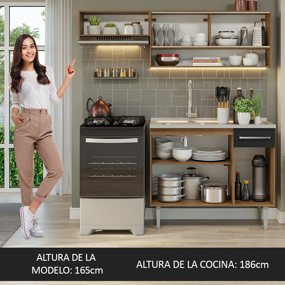 Cocina Compacta 165cm con Fregadero Marrón/Negro Emilly 01