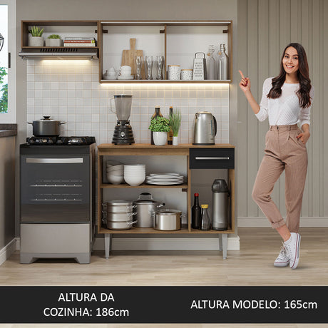 Cocina Compacta 165cm Marrón/Negro Emilly Madesa 03