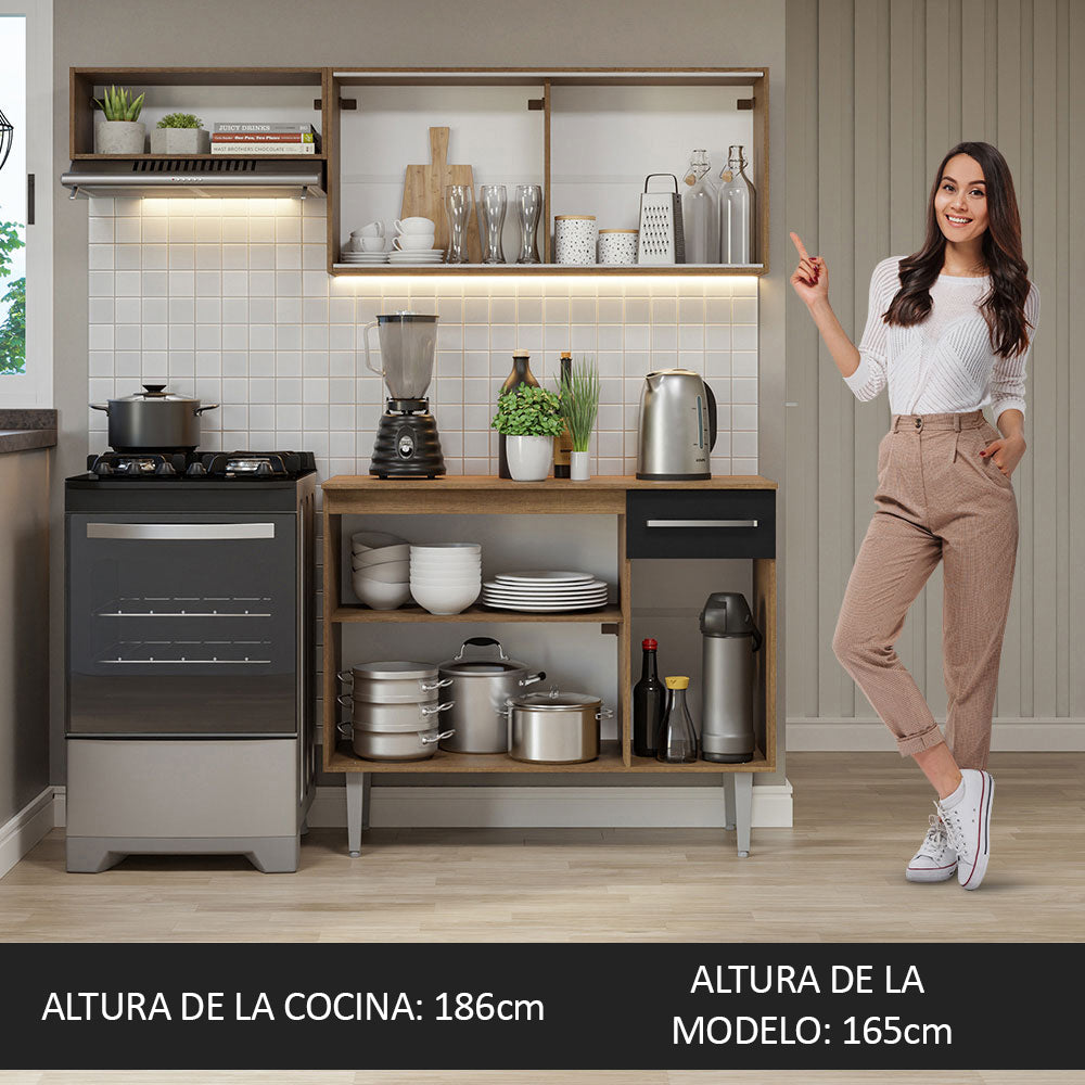 Cocina Compacta 165 cm Marrón/Negro Emilly Madesa