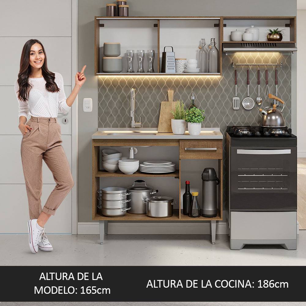 Cocina Compacta 165cm con Fregadero Marrón Emilly 05
