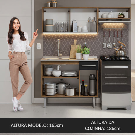 Cocina Compacta 165cm Marrón/Negro Emilly Madesa 05