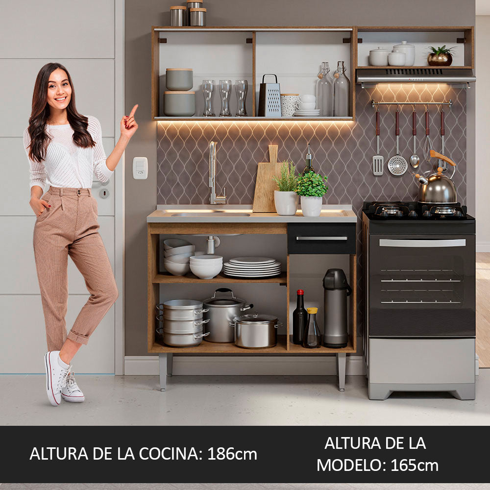Cocina Compacta 165cm con Fregadero Marrón/Negro Emilly 05