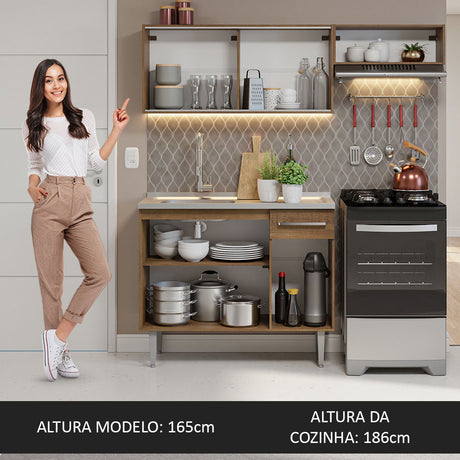 Cocina Compacta 165cm Con Mesón de Acero Marrón Emilly Madesa 06