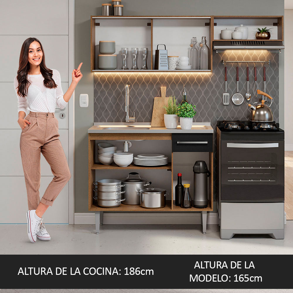 Cocina Compacta 165cm con Fregadero Marrón/Negro Emilly 06