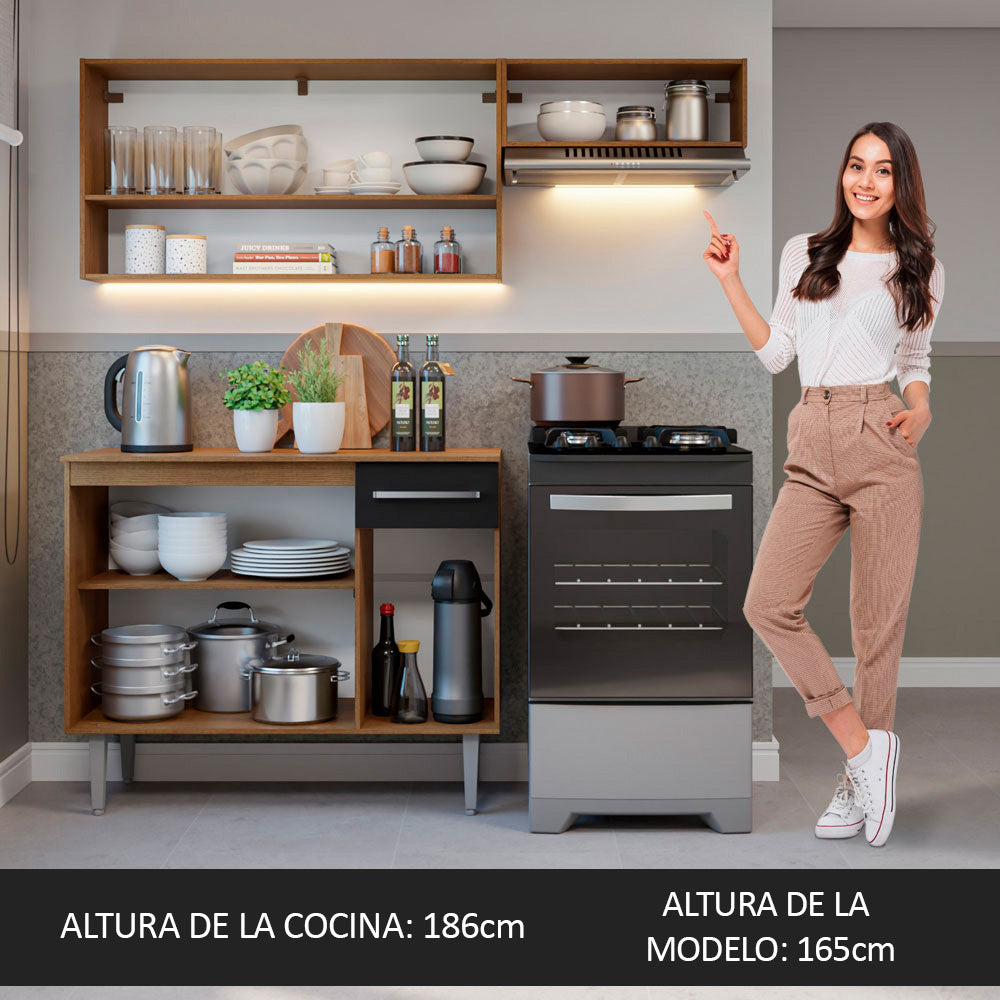Cocina Integral 165cm Marrón/Negro Emilly 07