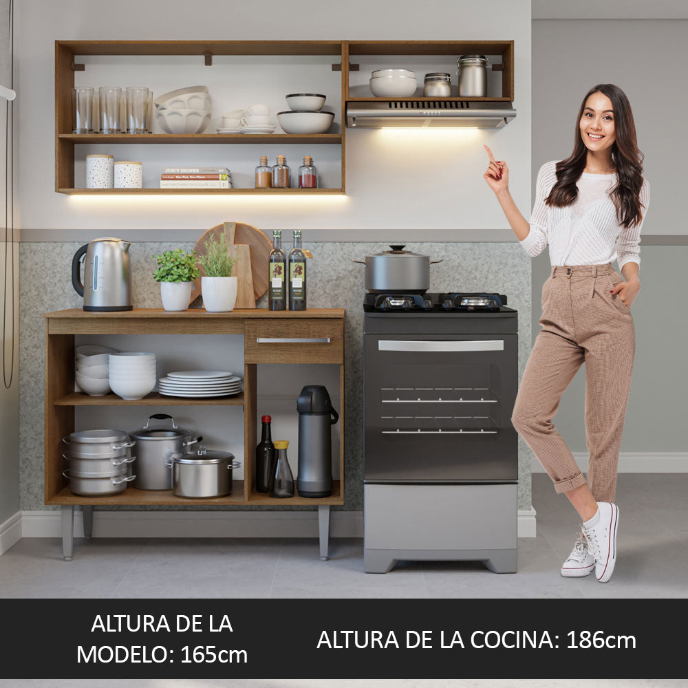 Cocina Compacta 165 cm 5 Puertas 1 Cajón Marrón/Gris Emilly Madesa 07