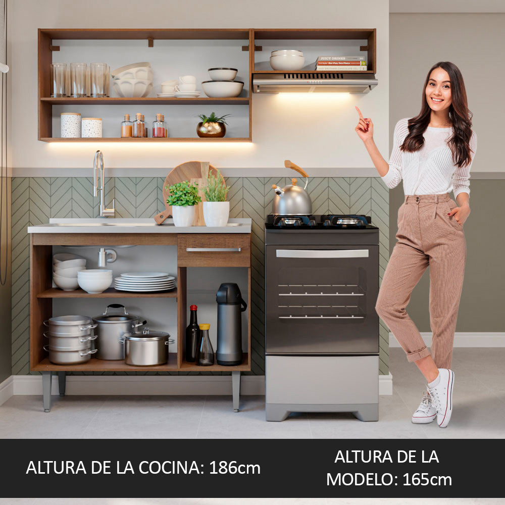 Cocina Integral 165cm con Tarja Marrón/Gris Emilly 09