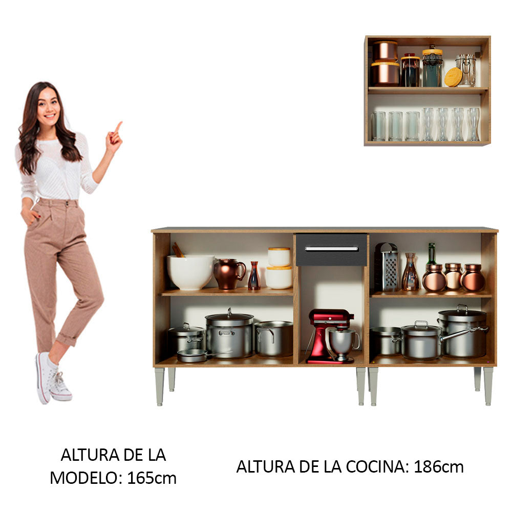 Cocina Compacta 169cm Marrón/Negro Emilly Free 01