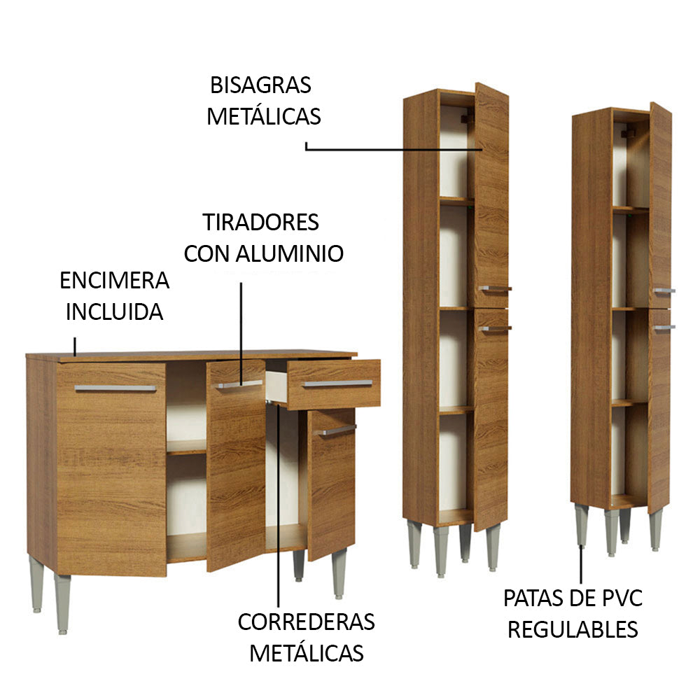 Cocina Compacta con Gabinete y Despensa Marrón Emilly Front