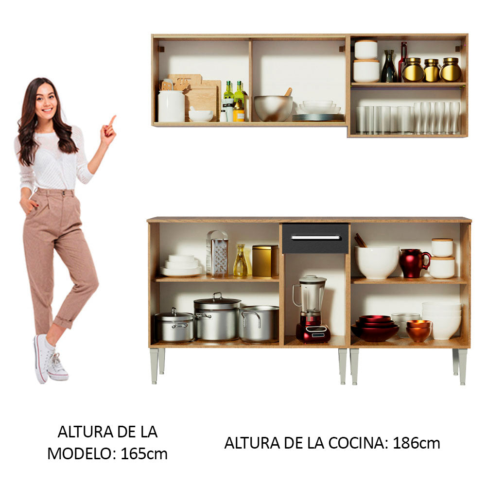 Cocina Compacta 169cm Marrón/Negro Emilly Drive 04