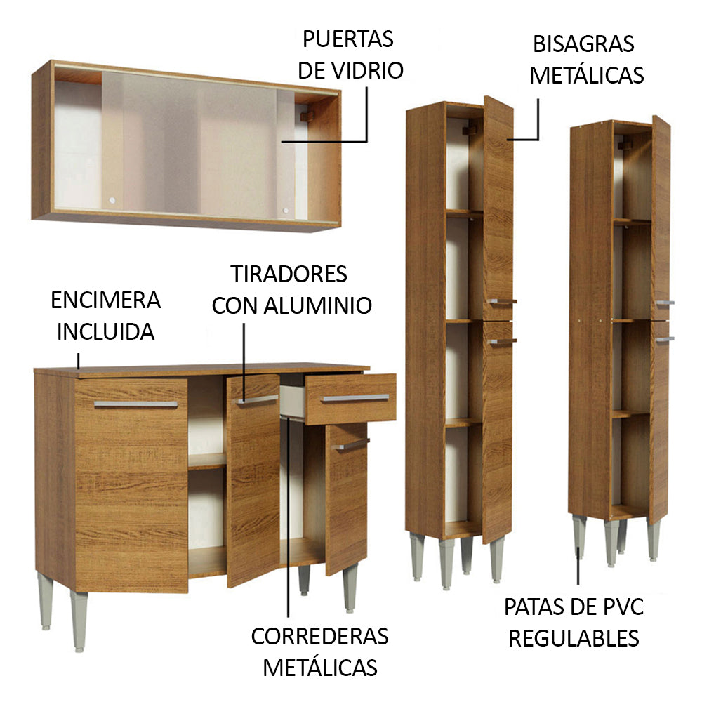 Cocina Compacta 169 cm 9 Puertas 1 Cajón Marrón Emilly Madesa 05