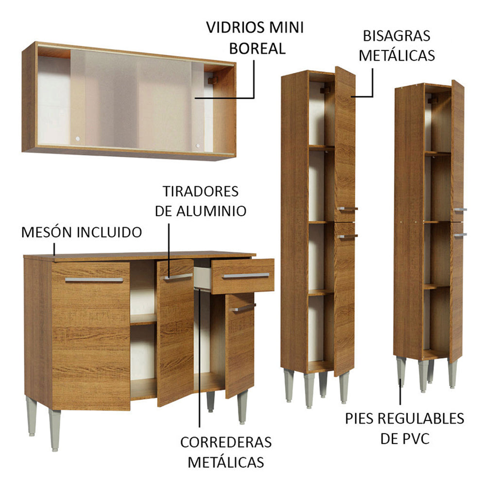 Cocina Compacta 169 cm 9 Puertas 1 Cajón Marrón Emilly Madesa 05