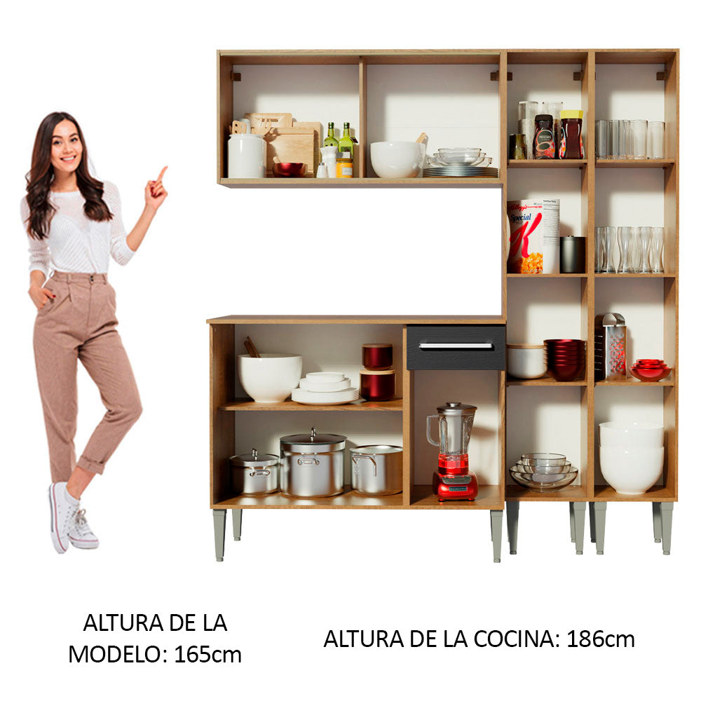 Cocina Integral 169cm Marrón/Negro Emilly Fly 05