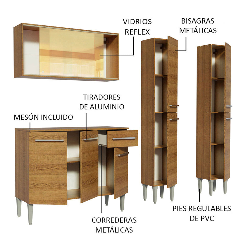 Cocina Compacta 169 cm 9 Puertas 1 Cajón Marrón Emilly Madesa 06