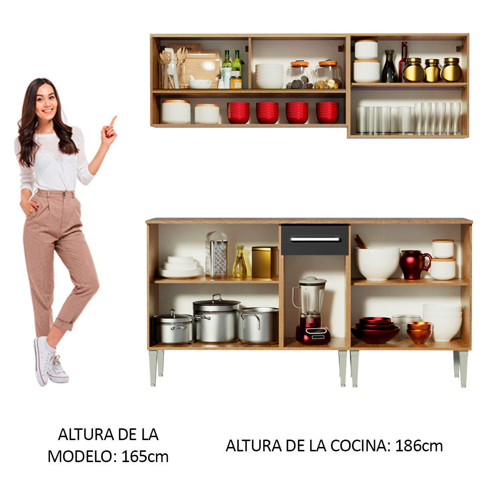 Cocina Compacta 169cm Marrón/Negro Emilly Dance 07