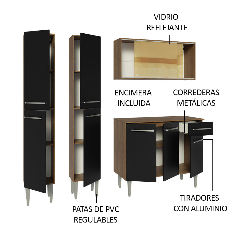Cocina Compacta 169 cm Marrón/Negro Emilly Madesa