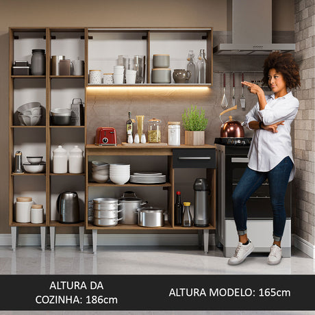 Cocina Compacta 169cm Marrón/Negro Emilly Madesa 09