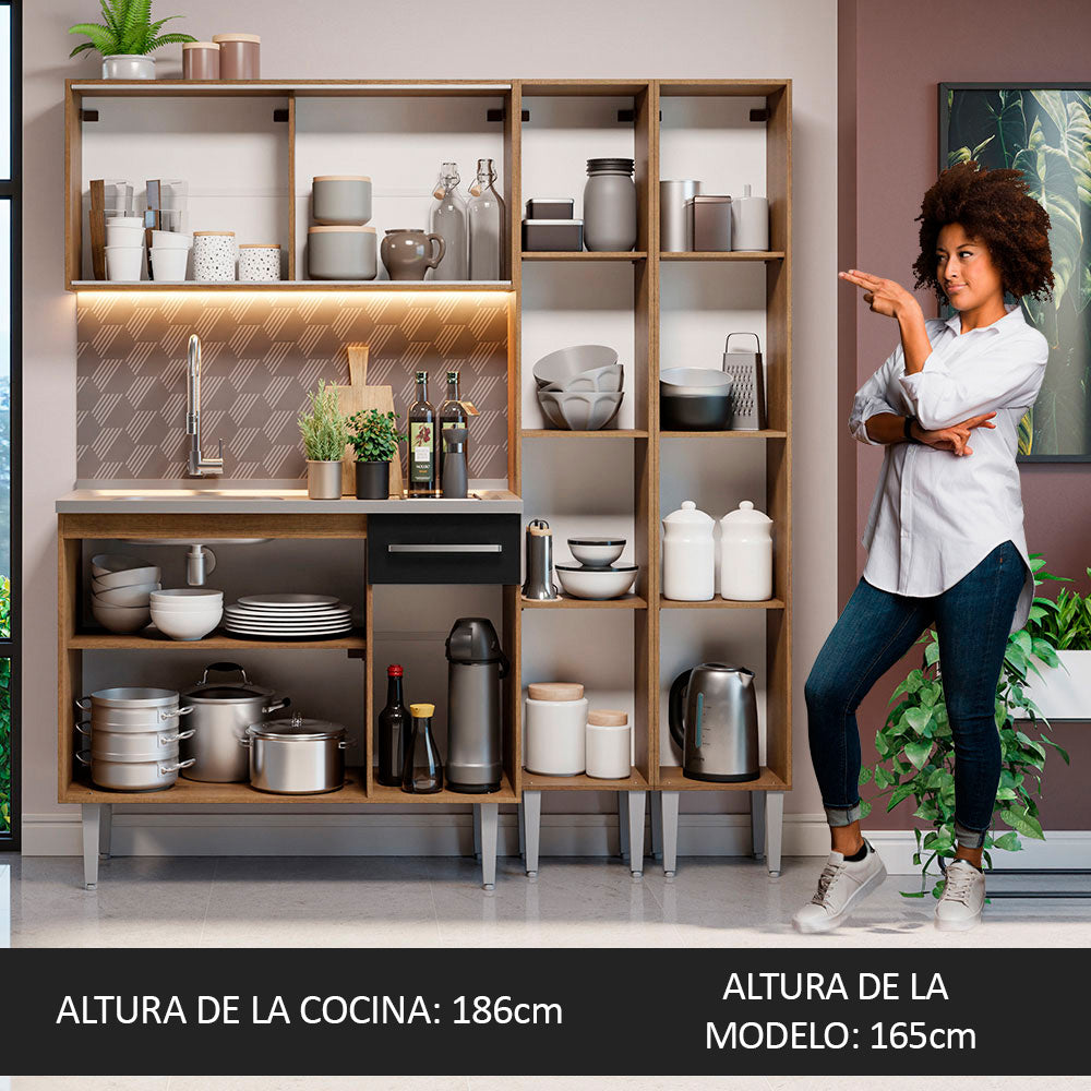 Cocina Compacta 169cm con Fregadero Marrón/Negro Emilly 11