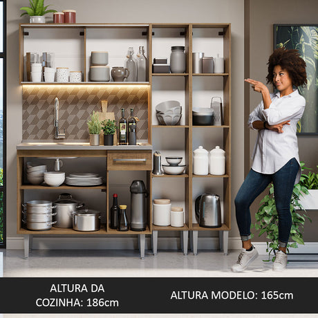 Cocina Compacta 169cm Com Mesón de Acero Marrón Emilly Madesa 12