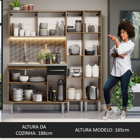 Cocina Compacta 169cm Com Mesón de Acero Marrón/Negro Emilly Madesa 12