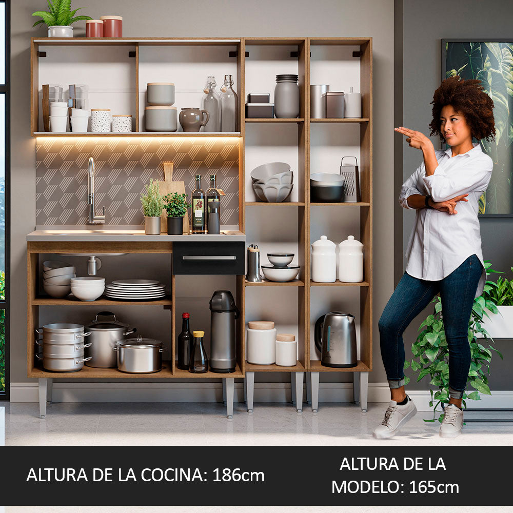 Cocina Compacta 169 cm Con Fregadero Marrón/Negro Emilly Madesa