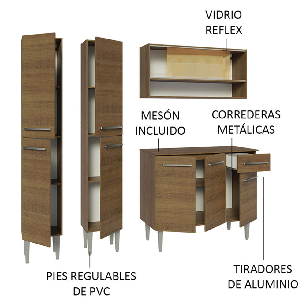Cocina Compacta 169cm sin Fregadero Marrón Emilly 13