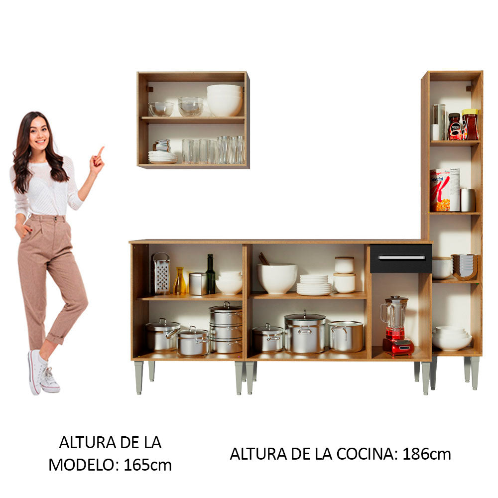 Cocina Integral 201cm Marrón/Negro Emilly Sing 01