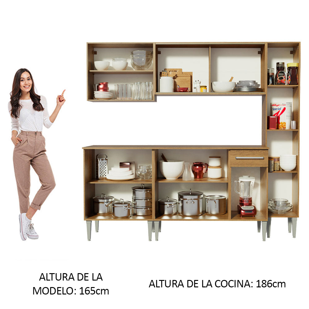 Cocina Compacta 201 cm 11 Puertas 1 Cajón Marrón Emilly Madesa 02